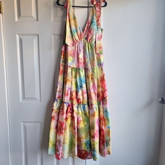 MARCHESA NOTTE Tiered metallic fil coupé floral-print woven maxi dress Large - Picture 7 of 11